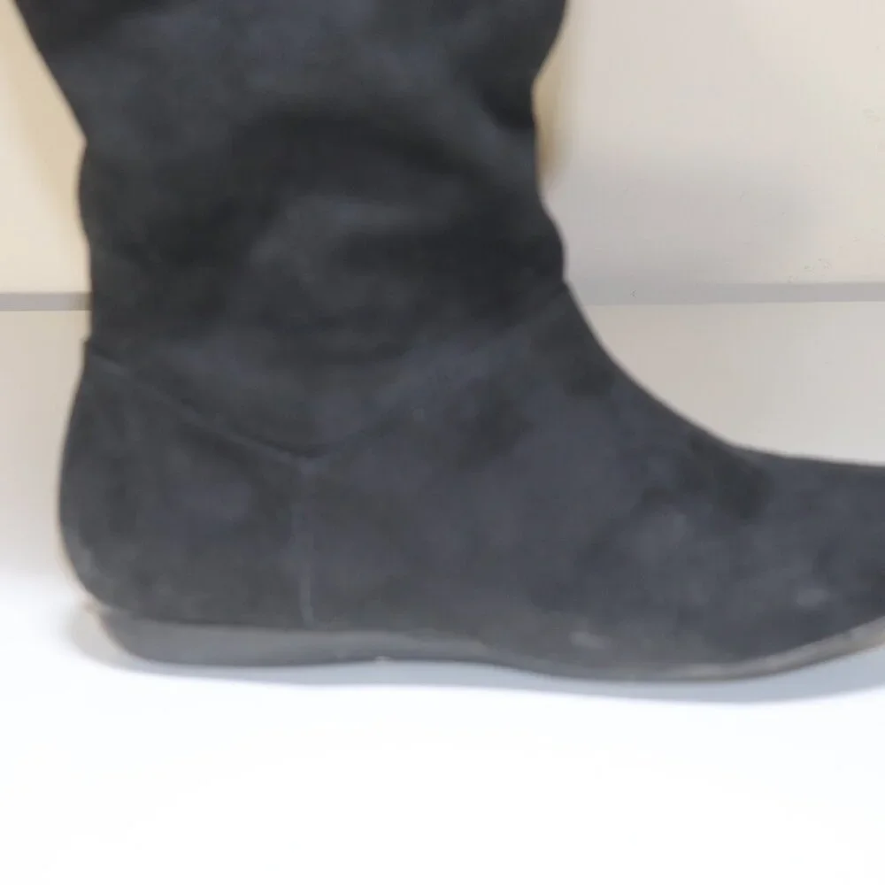 Charlotte Russe Brigitte Black Faux Suede Fur Mid Calf Knee Boots Size 6